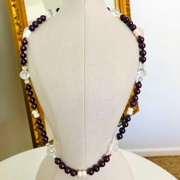 Vintage Deco Crystal Glass Pearl Necklace - Picture 6 of 15